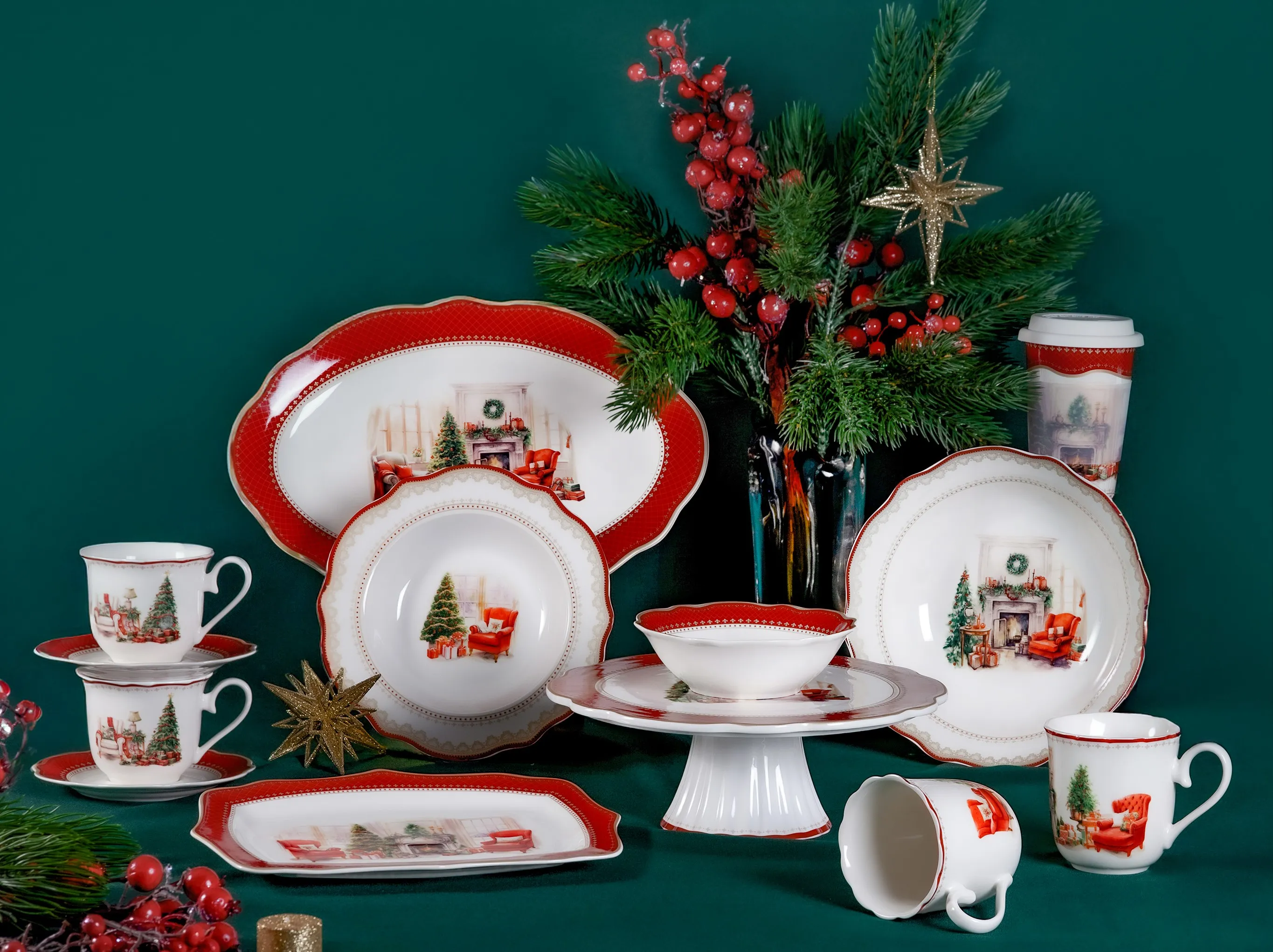 Новогоднее оформление стола с коллекцией фарфора Christmas Eve
